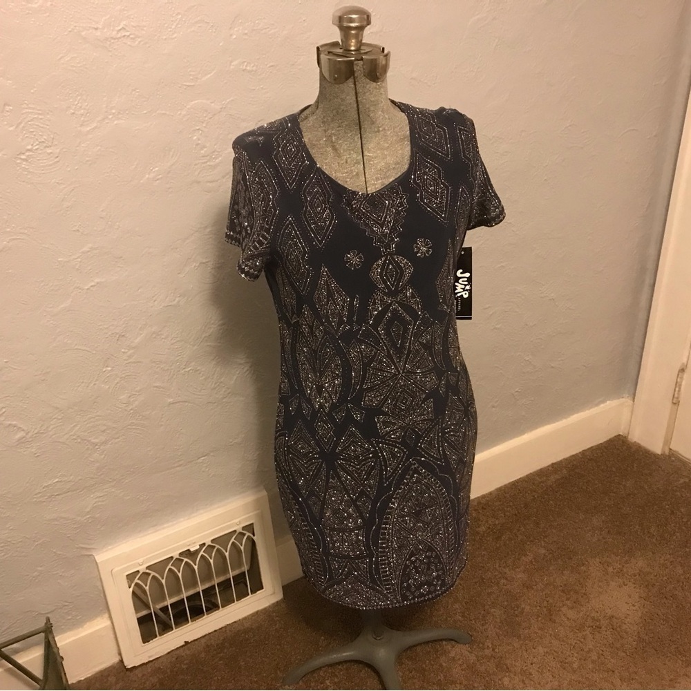 NWT Jump Apparel Sequin Cocktail Short Sleeve  Midi Dress